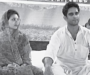 Saintala MLA Kalikesh Narayan Singhdeo and wife Meghna Rana at a political meeting in Balangir