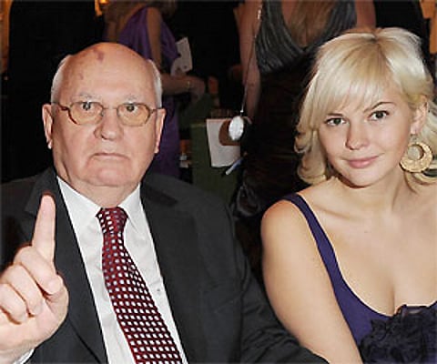 Former Soviet leader Mikhail Gorbachev and his grand child Anastasia Virganskaya in Berlin, Germany. (PTI: File Photo)