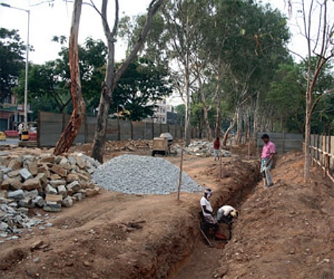 Fencing work in progress at Lalbagh.