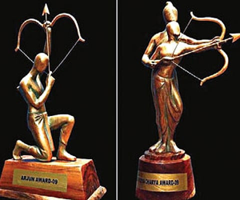 The redesigned Arjuna (left) & Dronacharya awards.