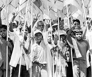kiddie power: Children with TDP flags in Tirupati on Thursday.
