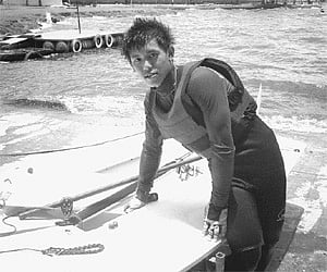 Young Sachin Singha of the National Sailing School after winning the eighth race of the Laser 4.7 in the Laser National Sailing Championship.