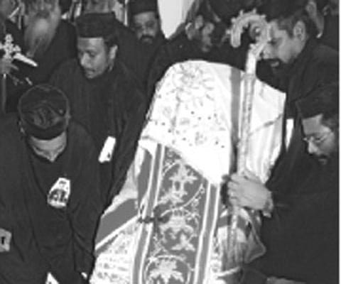 Mortal remains of metropolitan Philipose Mar Eusebius being laid to rest at St Basel Armana Chapel in Pathanamthitta on Friday.