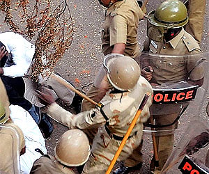 Police action during the clash with the lawyers in the Madras High Court. (Photo: PTI)