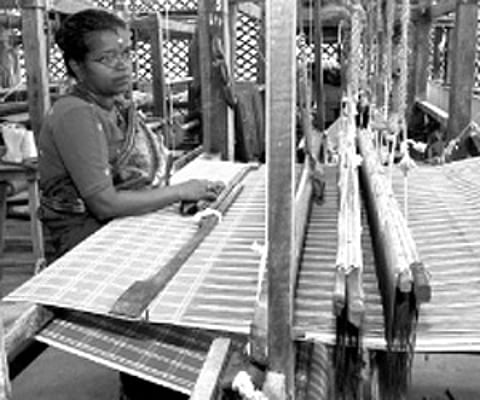 A handloom weaver at work.