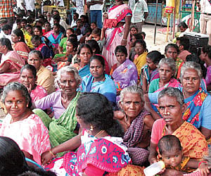 The Dalit families protesting at Kariapatti on Thursday.