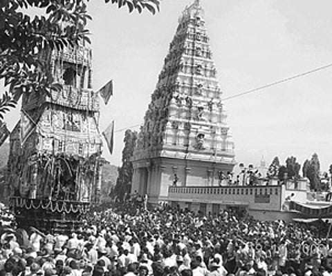 Devotees gathered to attend car festival at Male Mahadeshwara hills on Monday.
