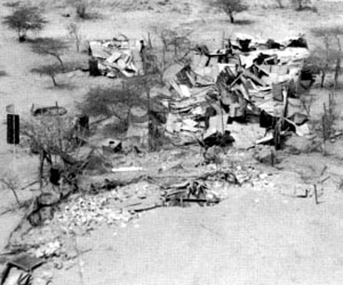 A picture depicting the ground zero position at one of the three shafts after the atom bomb tests conducted at Pokhran in 1998.