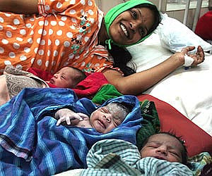 Babies born at KC General Hospital in Bangalore on Friday, seen with one of the mothers (Express photo by Suresh Nampoothiri).