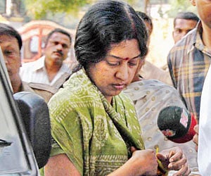Senior IAS officer Y Srilakshmi being escorted into the Chanchalguda women’s prison after her custody period with CBI ended Thursday.
