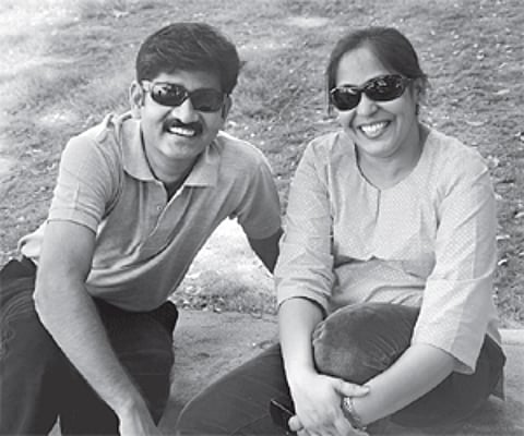 Raghavendra Chowdhari and his wife Lakshmi, who work for Arth Media | Express Photo