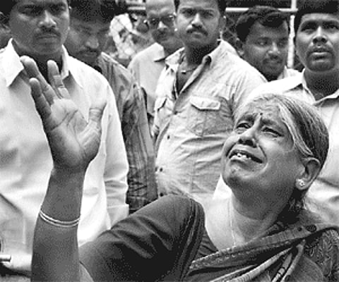 A picture of grief: Gowramma, mother of Prathibha at the City Civil Court after the judgment against the accused on Wednesday.