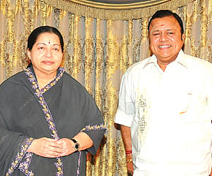 WELCOME AGAIN: Actor Radha Ravi calls on AIADMK general secretary J Jayalalithaa at her Poes Garden residence on Monday.