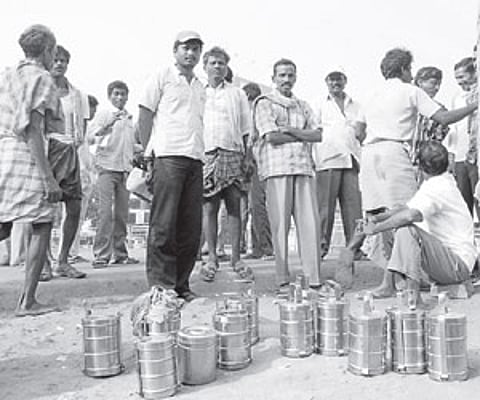 Migrant labour waiting for work in Visakhapatnam.