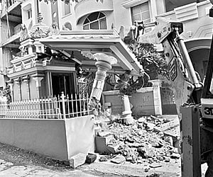 CLEARING THE WAY: Bala Vinayaka temple in Valayalkara Street in Tiruvannamalai was built by residents