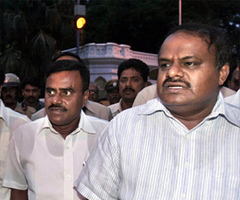 JD(S) State President HD Kumaraswamy coming out from Raj Bhavan after submitting a memorandum to Governor in Bangalore. PTI
