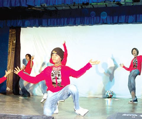 Students of Valliammal Matriculation Higher Secondary School perform a dance during the Annual Day function held on the school premises on January 24
