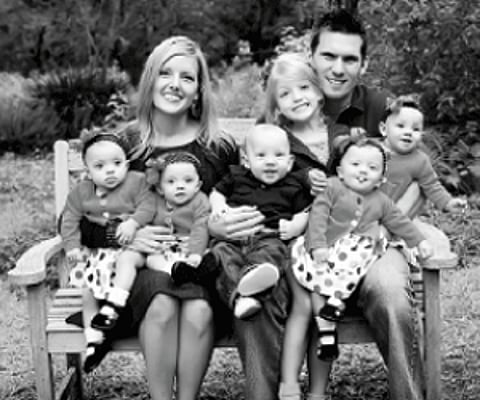 Casey and Ethan with Eliot and their quintuplets