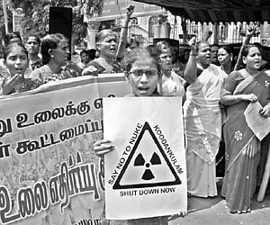 Women staging a protest against Koodankulam and Kalpakkam nuclear power plants, in the city on Friday.