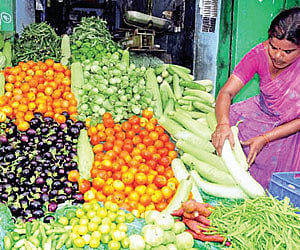 A stall at a Rythu Bazar in Hyderabad.