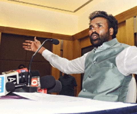 B Sreeramulu at a press conference