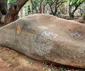 The rock marks the foundation spot for the War Memorial that is under construction