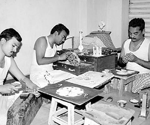 The sliver filigree craftsmen at work in Elagandla on the outskirts of Karimnagar.