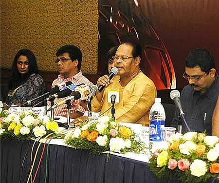 AMMA president Innocent addressing a press conference in Kochi on Thursday.