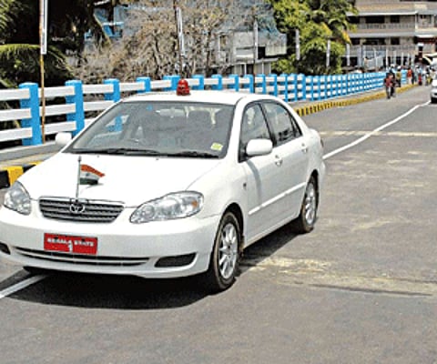 The Chief Minister’s car, the very first vehicle to pass over the Pullepady Railway Overbridge after it was opened to the public on Monday.