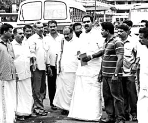 Elected representatives visiting the Aluva KSRTC depot.