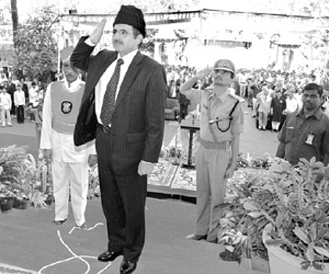 High Court Chief Justice Nisar Ahmed Kakru saluting the National Flag during Republic Day celebrations at High Court in Hyderabad on Wednesday.