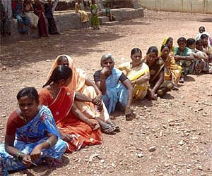 Women queue up to poll in the Kadapa district. PTI Photo