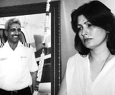 Sanjana Bhatia, wife of Capt S K Bhatia (in background picture) who died along with YS Rajasekhara Reddy in the chopper crash in 2009.