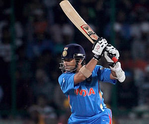 Sachin Tendulkar of India bats during the 2011 ICC WC Group B match against the Netherlands at Feroz Shah Kotla stadium. (Getty Images)