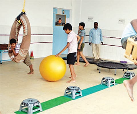 Autistic Children play during a therapy session at the Autism Therapy Centre in Bhubaneswar on Thursday - Express/Shamim