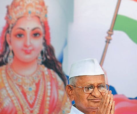 Anna Hazare at Jantar Mantar in Delhi