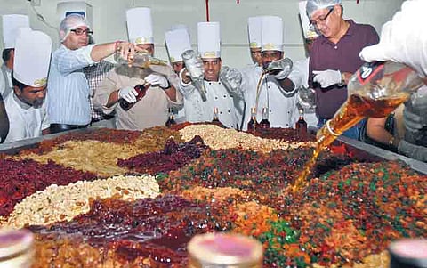 Mixed fruits, rum and garam masala for cake