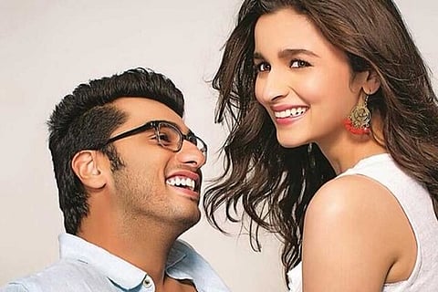 Arjun Kapoor and Alia Bhatt in a promotional poster of the film, '2 States'.