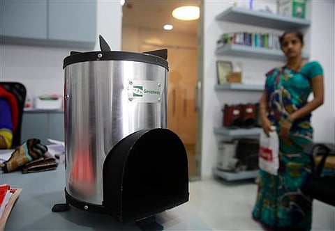 A Biomass stove is displayed at the office of cookstove developer Greenway Appliances in Mumbai, India.India - far behind the industrialized world in economic and infrastructure development - says helping people shift to cleaner cooking technologies is pa