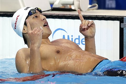 Japan's Daiya Seto celebrates after winning the men's 400m individual medley final at the Swimming World Championships in Kazan, Russia. |AP