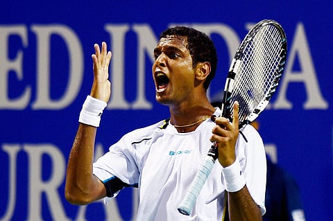 India's Ramkumar Ramanathan reacting after score one set against Alexander Kudryavtsev of Russia during their second round match at the ATP Chennai Open 2016 in Chennai on Thursday. | PTI