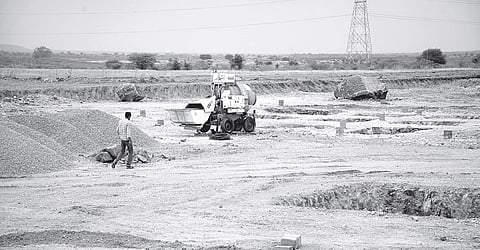 Construction of a 400/220 KV pooling station by Power Grid Corporation of India Ltd is in full swing near Kyataganacharlu in Pavagada taluk I Pushkar V