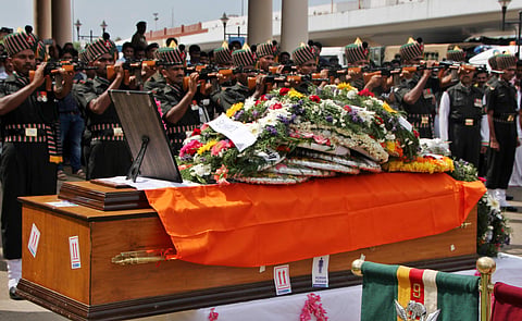 The wreath-laying ceremony of the late Second Lieutenant ET Joseph, who was martyred in 1992. (Albin Mathew | EPS)
