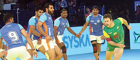 Australia’s Campbell Brown (right) in action against India