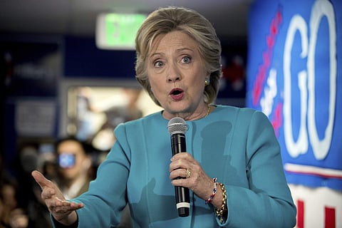 Democratic presidential candidate Hillary Clinton speaks to volunteers at a campaign office in Seattle, Friday, Oct. 14, 2016. (AP Photo/Andrew Harnik)