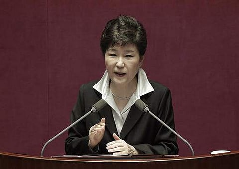 South Korean President Park Geun-hye delivers a speech at the National Assembly in Seoul. (File photo | AP)