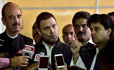 New Delhi Congress Vice president Rahul Gandhi addresses newsmen at parliament house after Opposition parties protest against the government s move to demonetise high tender notes