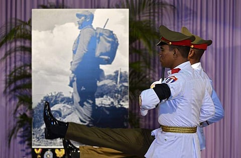 Cuban soldiers guard the memorial of revolutionary icon Fidel Castro. (Photo | AFP)