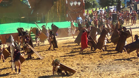 An enactment of a typical tribal clash being showcased at Hornbill Festival in Kisama village in Nagaland on Wednesday | Aishik Chanda