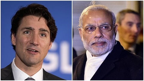 Canadian Prime Minister Justin Trudeau (L) and PM Narendra Modi (R).